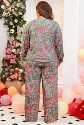 Plus Size Printed Round Neck Long Sleeve Top and Pants Set OutfitFlow
